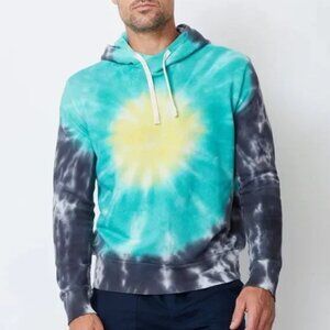 Men Monrow Sunburst Tie Dye Pullover Hoody in Yellow/Teal/Faded Black Size Small